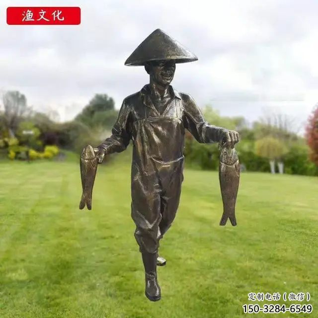漁翁雕塑廠家，海洋人物主題雕塑，玻璃鋼仿古人物雕塑