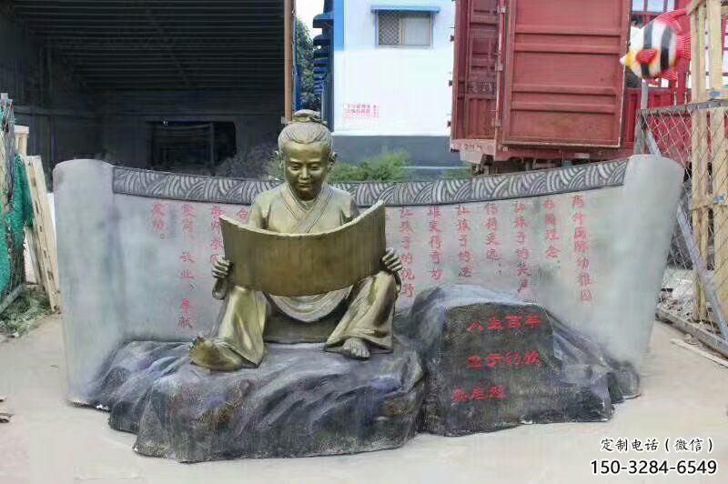 書童雕塑廠家，校園仿古人物，古銅色玻璃鋼人物擺件