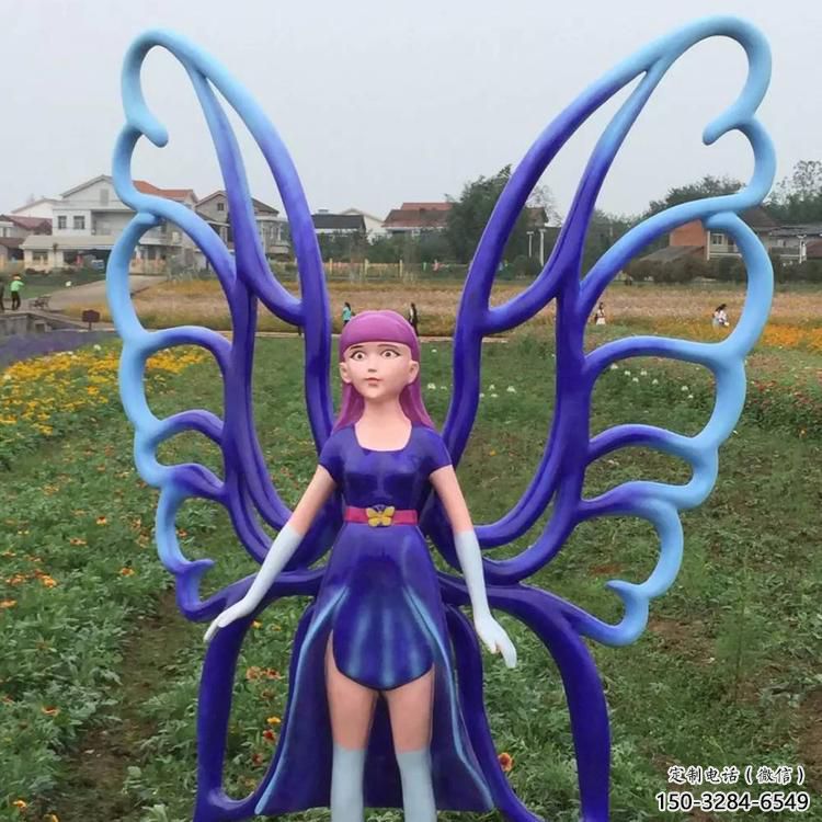 飛人雕塑廠家，蝴蝶飛人雕塑擺件，公園彩繪人物小品