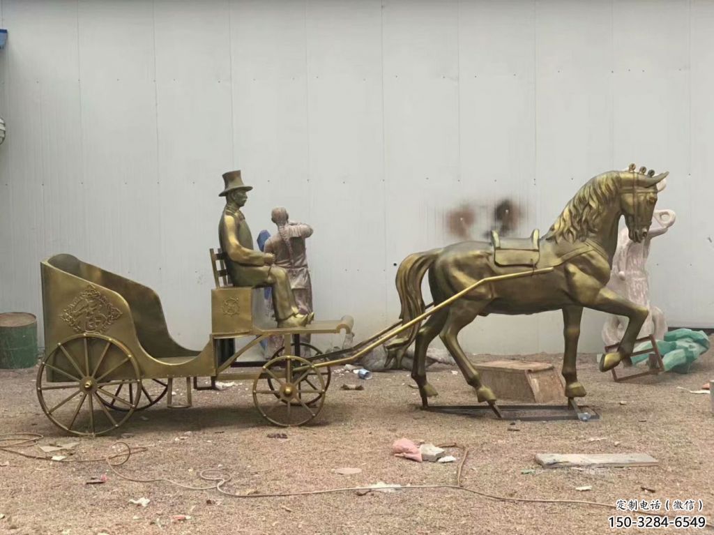 馬夫雕塑廠家，古代人物小品，馬夫趕車雕塑制作價格
