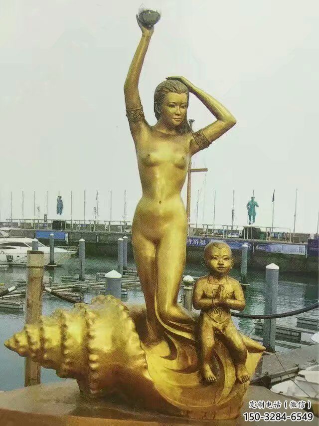 美人魚雕塑廠家，西方女人小品，仿銅卡通主題擺件