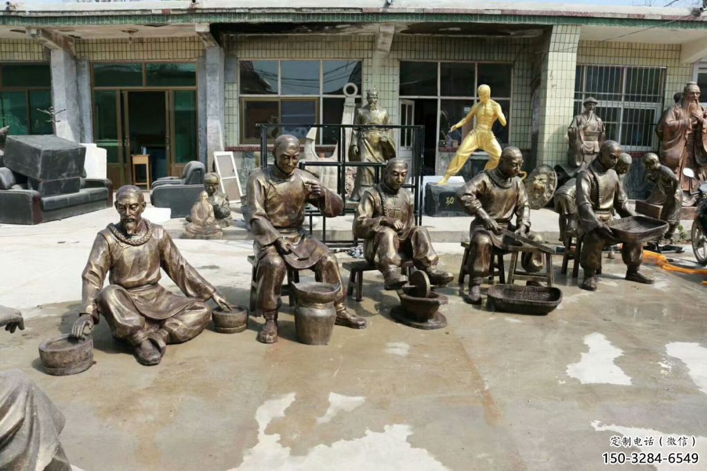 制藥雕塑廠家，仿銅民俗人物小品，古代制藥人物雕塑擺件