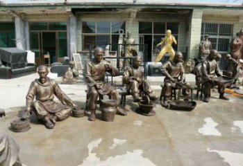 制藥雕塑廠家，仿銅民俗人物小品，古代制藥人物雕塑擺件