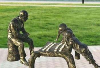 下棋雕塑廠家，公園童趣雕塑小品，仿銅下棋雕塑人物
