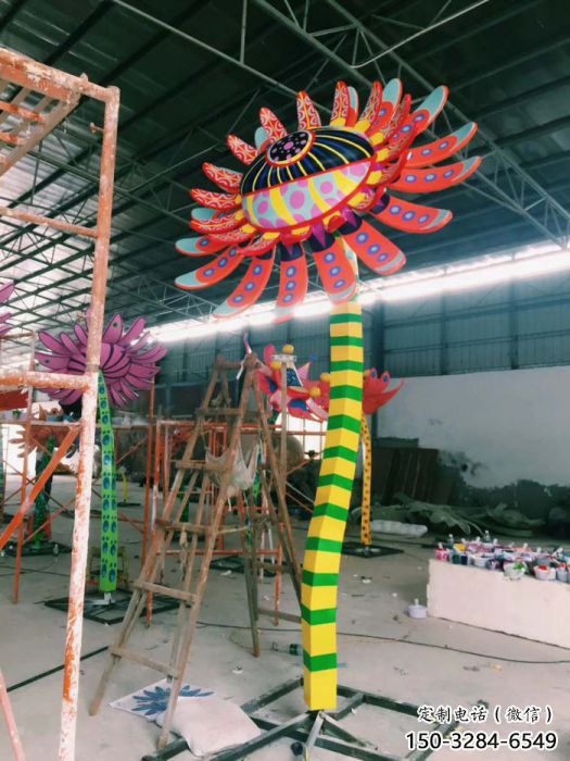 花朵雕塑廠家,彩繪植物擺件,玻璃鋼花朵雕塑小品