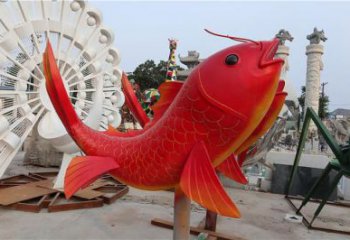 鯉魚雕塑廠家，仿真彩繪鯉魚雕塑，水景海洋生物雕塑小品