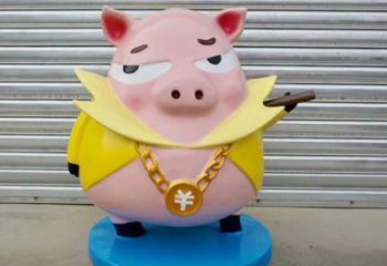 豬卡通雕塑廠家，影視劇卡通擺件，彩繪卡通豬雕塑小品