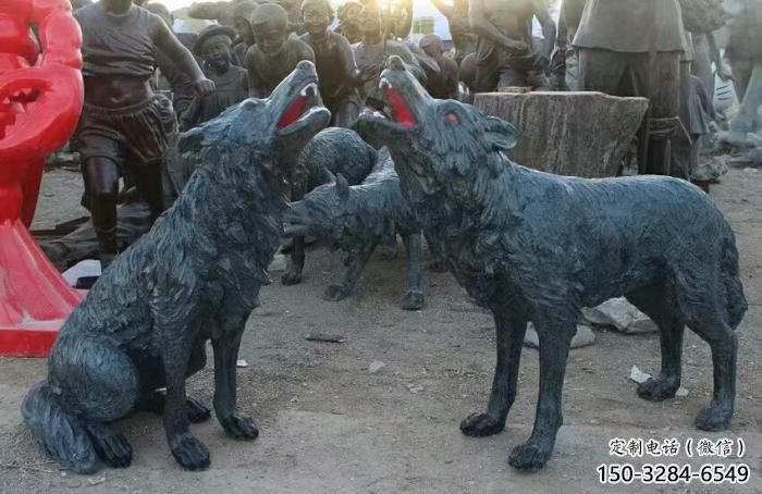 狼雕塑廠家，仿真玻璃鋼狼雕塑，仿古動(dòng)物工藝