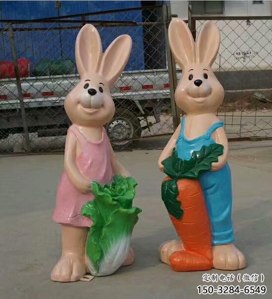 兔子雕塑廠家,卡通動物擺件,彩繪玻璃鋼兔子雕塑