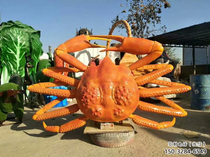 螃蟹雕塑廠家，仿真動物小品，玻璃鋼彩繪螃蟹雕塑廠