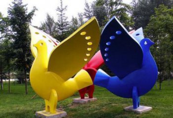 鴿子雕塑廠家，仿真飛鳥擺件，公園彩繪鴿子雕塑小品