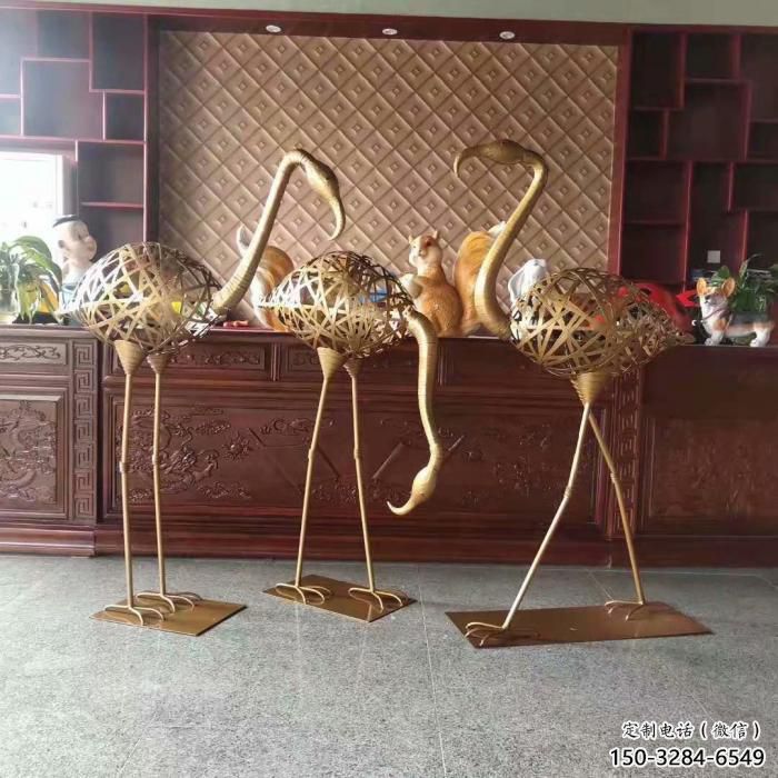 大型火烈鳥雕塑 商業街廣場雕塑 古銅色擺件