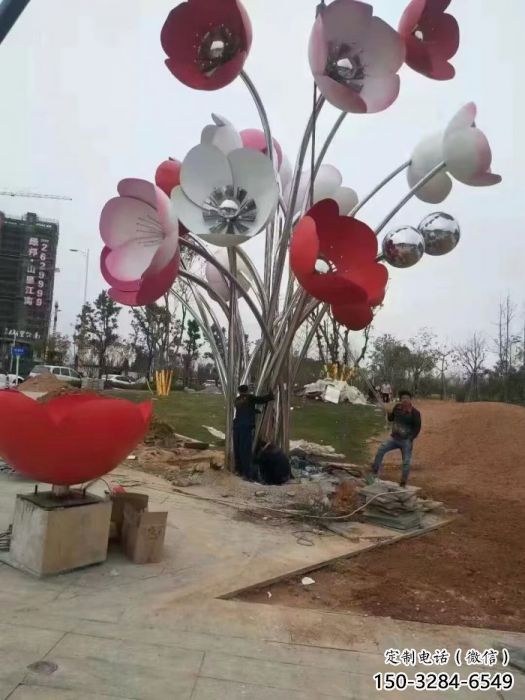 抽象花朵雕塑 店門口彩繪雕塑 步行街擺件