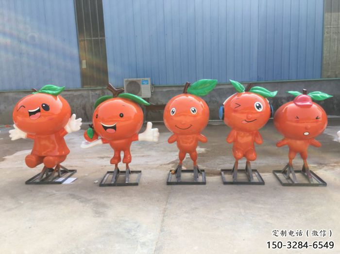 抽象橙子雕塑 店門口彩繪雕塑 步行街擺件