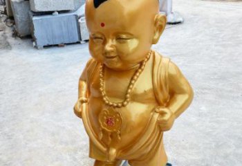 仿銅小和尚雕塑 彩繪兒童雕塑 商業街肖像雕塑