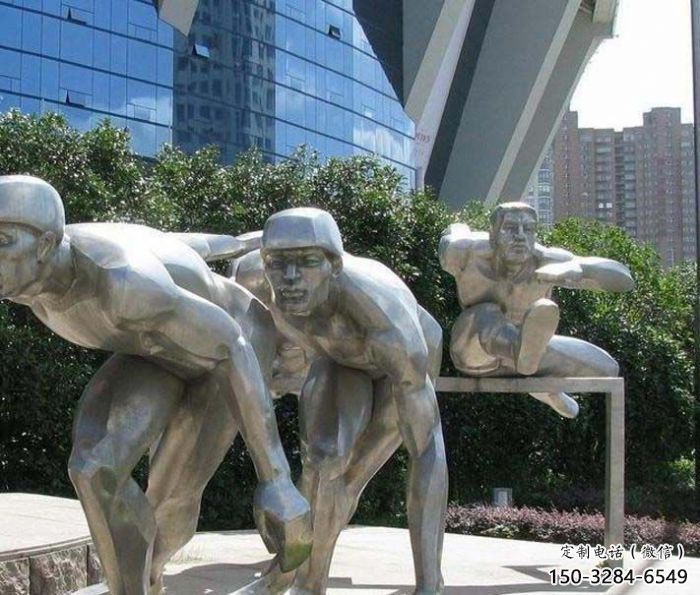 庭院跨欄雕塑廠家 公園草地體育雕塑 鍛造運動員雕塑