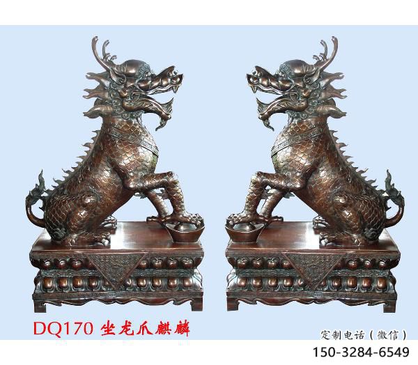 仿銅麒麟雕塑,戶外雕塑,玻璃鋼材質制造 仿銅麒麟雕塑,戶外雕塑,玻璃鋼材質制造