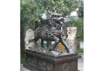 城市麒麟雕塑，景觀動(dòng)物雕塑，古銅效果