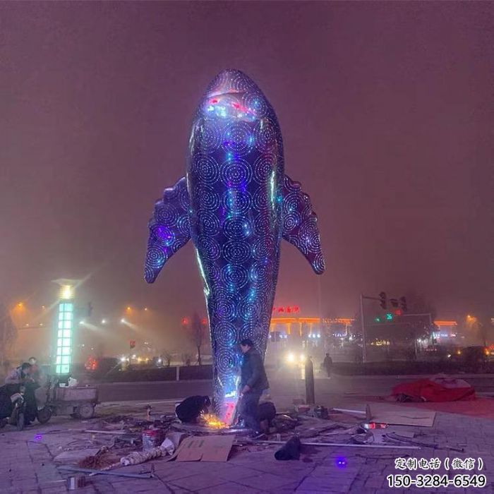 大型鯨魚雕塑，鏤空燈光原理，廣場動物擺件