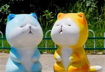農村貓咪雕塑廠，卡通動物雕塑，抽象效果