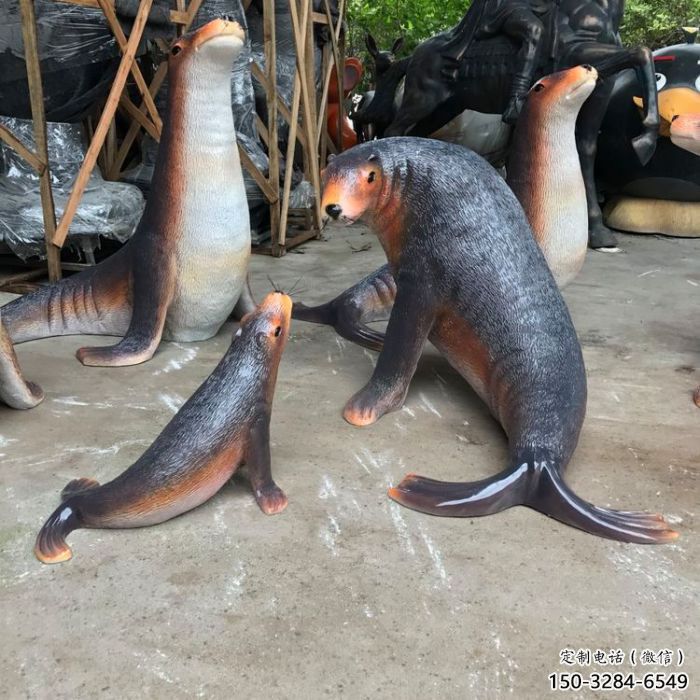 彩繪海豹雕塑廠家 仿真雕塑 步行街擺件