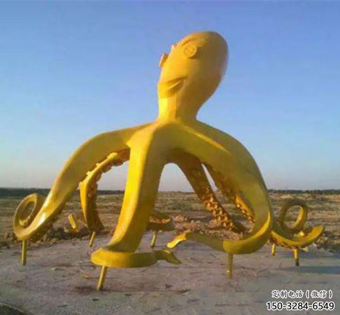 街道烏賊雕塑，玻璃鋼景觀雕塑，古銅效果