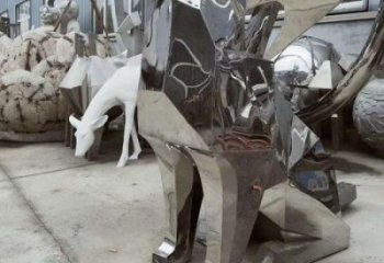 城市哈巴狗雕塑廠家，景觀動物雕塑，古銅效果