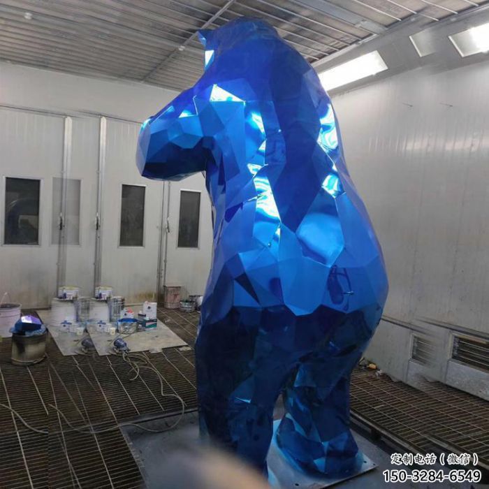 小區狗熊雕塑，幾何動物雕塑，抽象效果