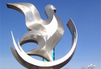 小區(qū)鴿子雕塑，鏡面鳥類雕塑，抽象效果