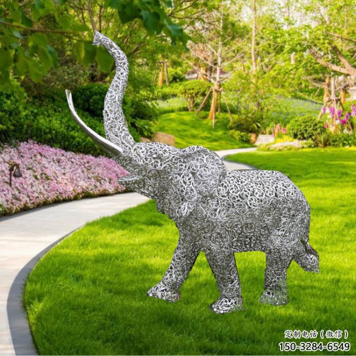 主題大象雕塑制作，美陳概念，鐵藝鏤空大象雕塑
