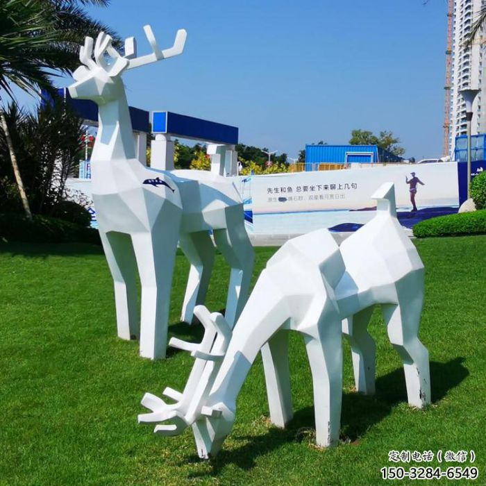 廣場小鹿雕塑制造商，小區擺件，白鋼抽象小鹿雕塑