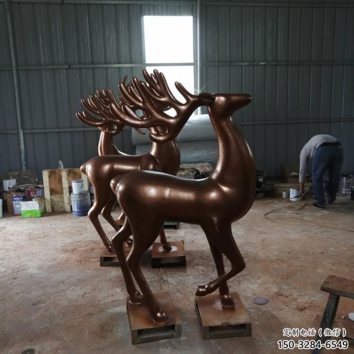 街道馴鹿雕塑，鑄銅農(nóng)耕雕塑，古銅效果