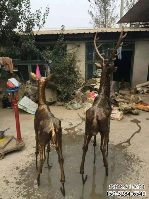 庭院馴鹿雕塑，鍍金歐式雕塑，網格形式