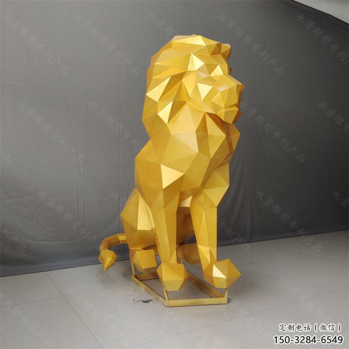 幾何獅子雕塑指用，景觀雕塑，藝術不銹鋼獅子雕塑點擊