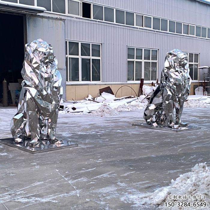 景區獅子雕塑優選，圓雕體系，幾何不銹鋼獅子雕塑選定