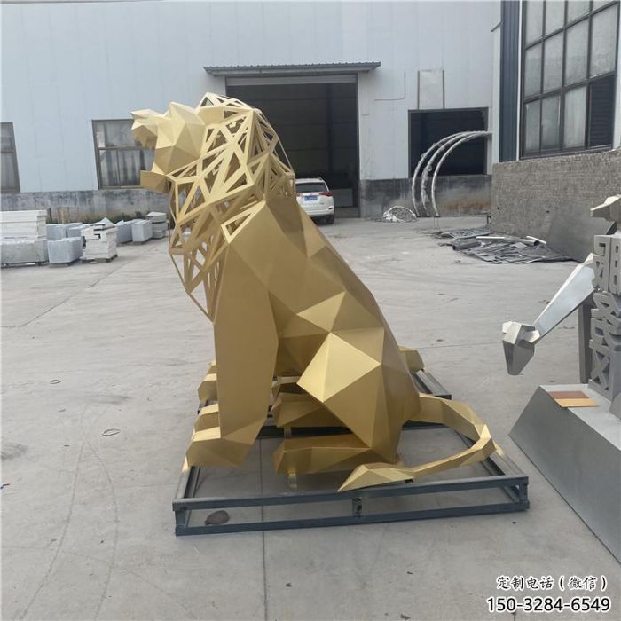 切面獅子雕塑精選，幾何烤漆不銹鋼獅子雕塑訂做