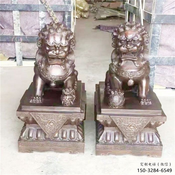 紫銅獅子雕塑通用，動物裝飾標識，景觀蹲獅雕塑承接