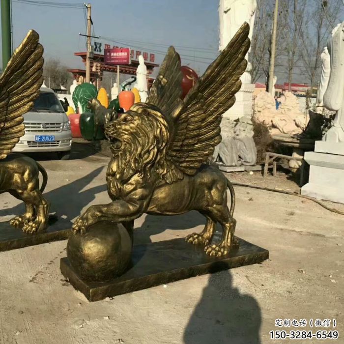 大型獅子雕塑公司，花園小品，飛獅雕塑裝飾提供
