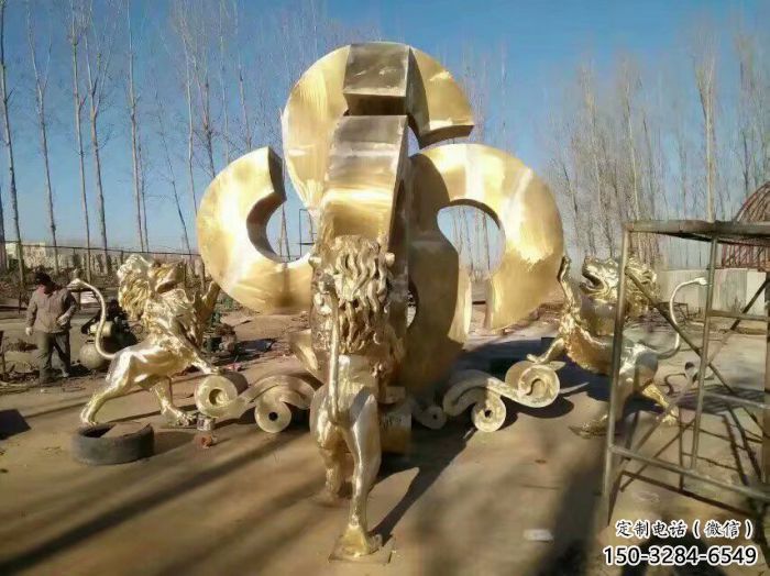景觀獅子雕塑訂做，街景小品，戶外走獅雕塑制作