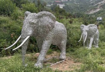 戶外大象雕塑通用，陸地?cái)[件，景觀鏤空大象雕塑制作