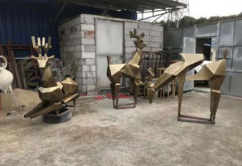 金屬小鹿雕塑批發，街頭藝術，公園抽象銅鹿雕塑展品