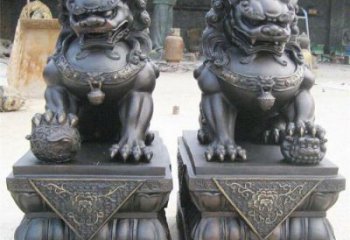 青銅獅子雕塑生產，圓雕系列，仿古蹲獅雕塑生產商