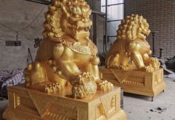 獅子雕塑制造商，黃銅動物小品，鑄銅蹲獅雕塑定制