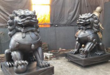 鑄銅獅子雕塑展品，景觀概念，黃銅蹲獅雕塑優選