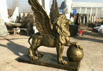 抽象獅子雕塑制造，動物美陳雕塑，仿銅飛獅雕塑展品