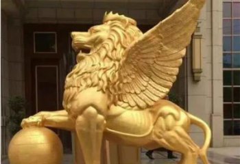 戶外獅子雕塑通用，鑄銅藝術，黃銅飛獅雕塑供應