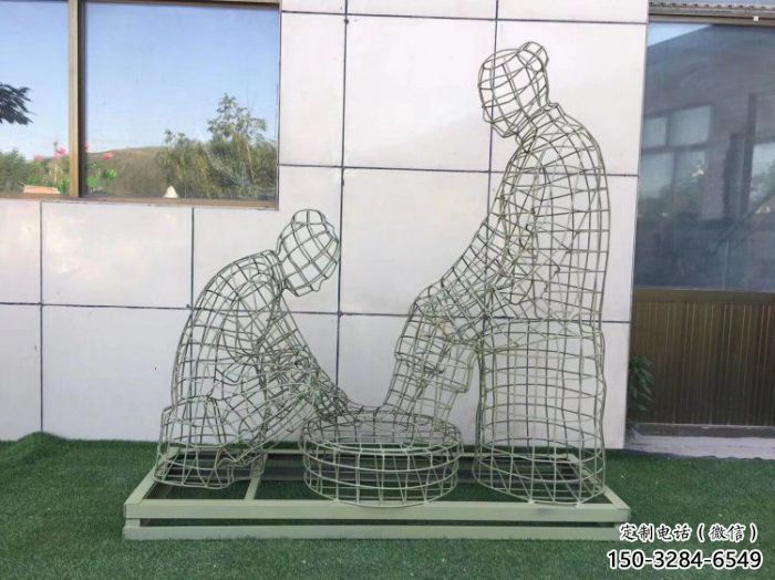 南平鏤空洗腳雕塑制作，園林裝飾，鐵藝孝道人物雕塑