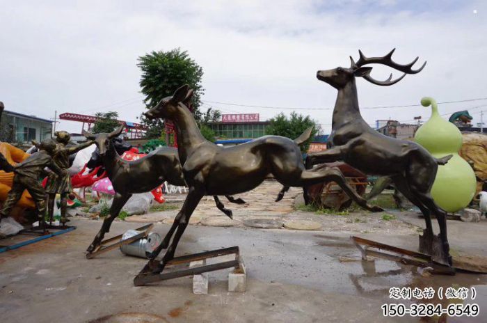 江門戶外小鹿批發(fā)，動(dòng)物雕塑，梅花鹿銅雕塑供求