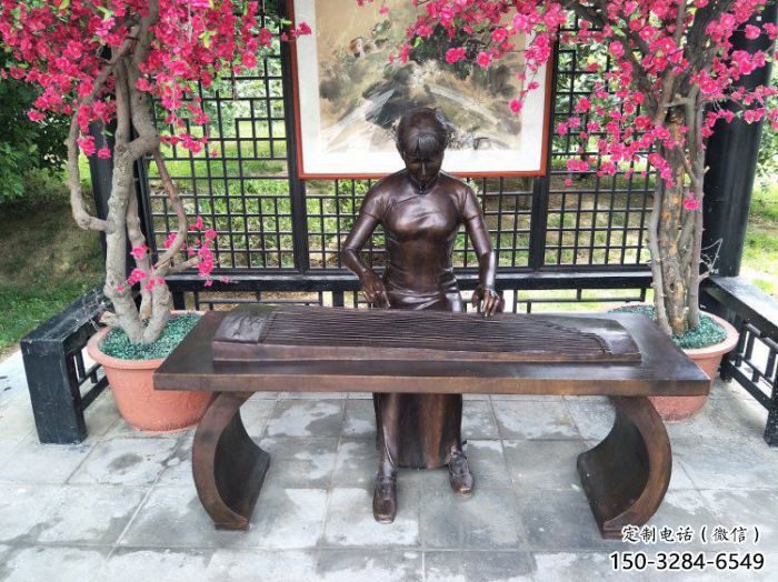 玄武彈古箏雕塑廠家，景觀概念，民俗人物雕塑通用