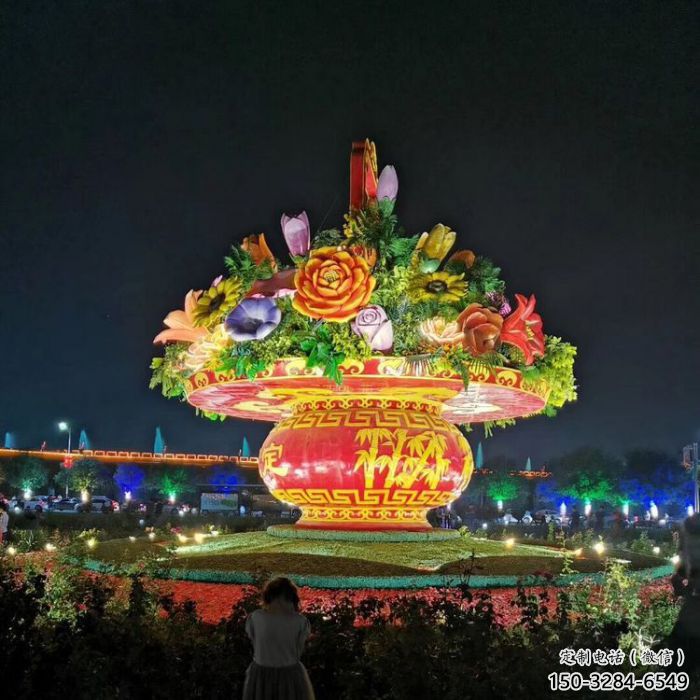 街道花籃雕塑，鍛造景觀雕塑，古銅效果